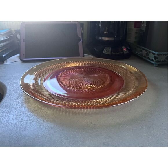 Vintage Jeannette Marigold Sunburst platter 13” flawless cookies burst! - Picture 3 of 16